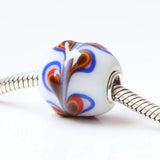925 Sterling Silver Colorful Flowers Peacock Glass Charm Bead