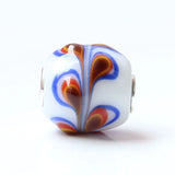 925 Sterling Silver Colorful Flowers Peacock Glass Charm Bead