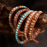 Natural Stone Bead Leather Bracelet Wrap HandWork