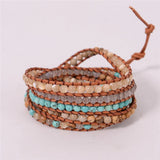 Natural Stone Bead Leather Bracelet Wrap HandWork