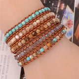 Natural Stone Bead Leather Bracelet Wrap HandWork