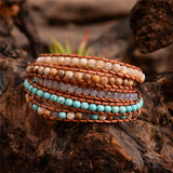 Natural Stone Bead Leather Bracelet Wrap HandWork