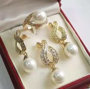 AAA Green Shell Pearl Pendant Necklace Earrings Ring Set