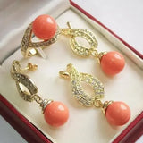 AAA Green Shell Pearl Pendant Necklace Earrings Ring Set