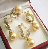 AAA Green Shell Pearl Pendant Necklace Earrings Ring Set