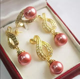 AAA Green Shell Pearl Pendant Necklace Earrings Ring Set