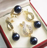 AAA Green Shell Pearl Pendant Necklace Earrings Ring Set