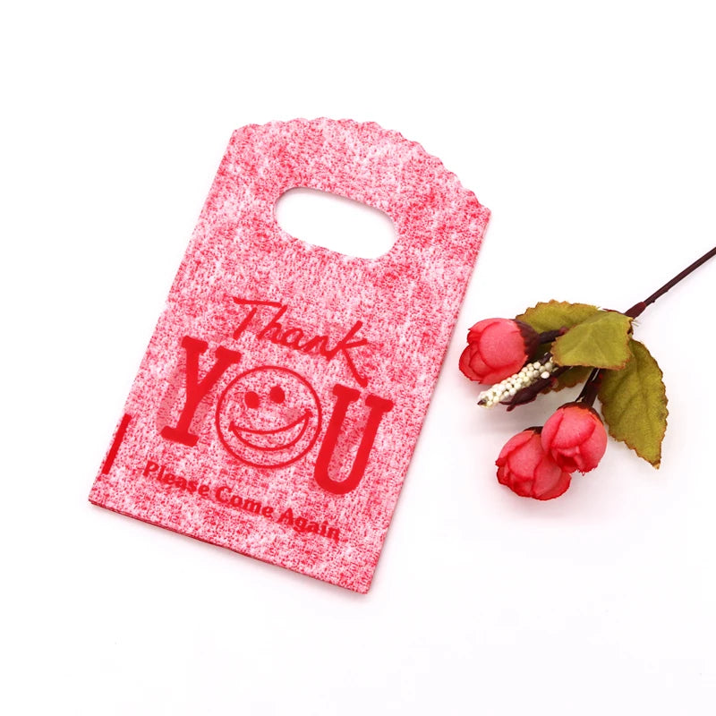100Pcs 9x15cm Mini Plastic Jewelry Bags with Handle