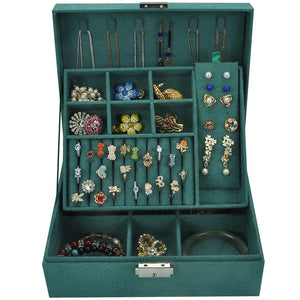 Double-Layer Jewelry Box Earring Ring Case with Lock