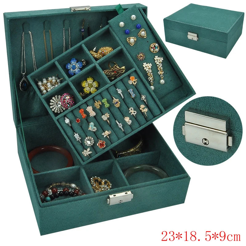 Double-Layer Jewelry Box Earring Ring Case with Lock