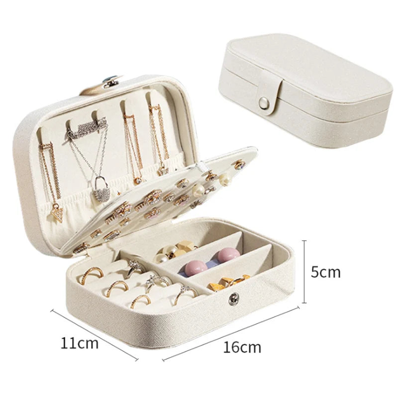 Portable Jewelry Box Organizer Display Zipper Leather Storage