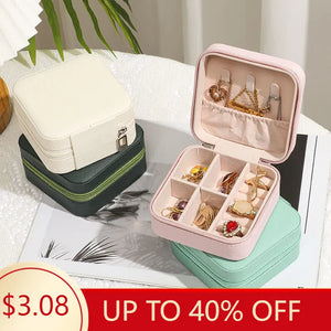 Portable Leather Jewelry Organizer Box Travel Case