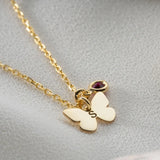 Butterfly Necklace Engraving 1 Letter Silver Stainless Steel Birthstone Charm
