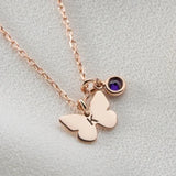 Butterfly Necklace Engraving 1 Letter Silver Stainless Steel Birthstone Charm