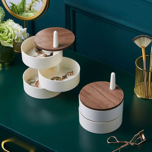 Wooden Rotating Jewelry Box Earrings Necklace Display Holder