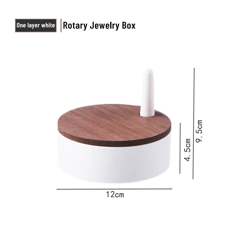 Wooden Rotating Jewelry Box Earrings Necklace Display Holder