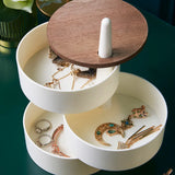 Wooden Rotating Jewelry Box Earrings Necklace Display Holder