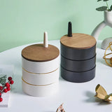 Wooden Rotating Jewelry Box Earrings Necklace Display Holder