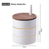 Wooden Rotating Jewelry Box Earrings Necklace Display Holder