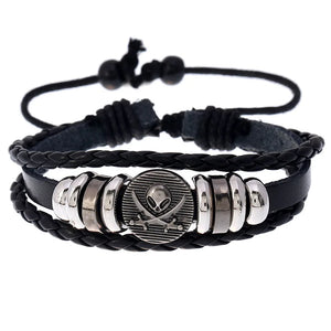 Retro Beaded Skull Leather Bracelet Adjustable Unisex Jewelry