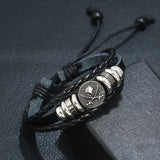 Retro Beaded Skull Leather Bracelet Adjustable Unisex Jewelry