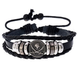 Retro Beaded Skull Leather Bracelet Adjustable Unisex Jewelry