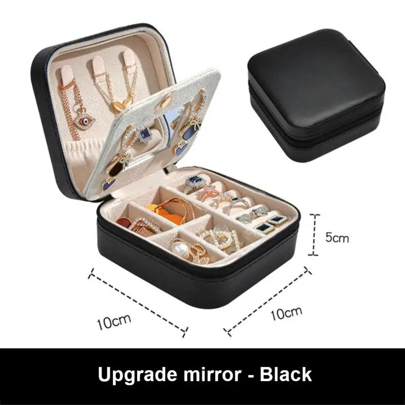 Jewelry Storage Box Earring Necklace Ring Display Mirror Case