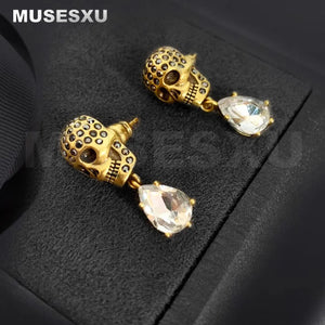 Zircon Water Drop Pendant Skull Earrings