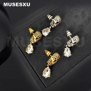 Zircon Water Drop Pendant Skull Earrings