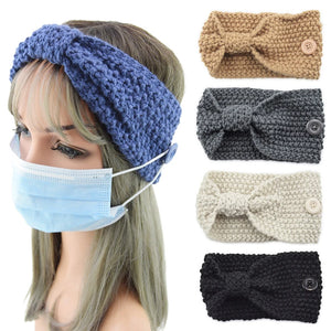 Knitted Cross Headband for Women with Mask Holder