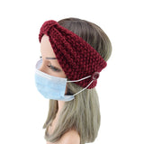 Knitted Cross Headband for Women with Mask Holder
