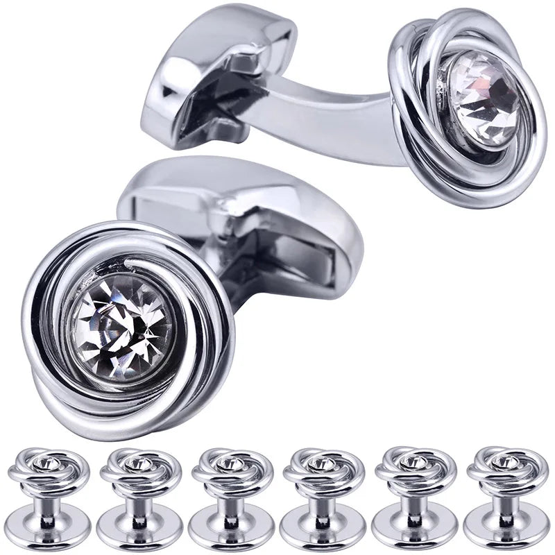 Crystal Knot Cufflinks and Studs Set for Men