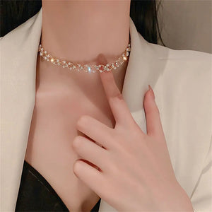 Korea Personality Necklace Rhinestone Pearl Party Jewelry