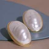 Korea Retro Geometric Pearl Stud Earrings for Women Vintage Big Simulated Pearl