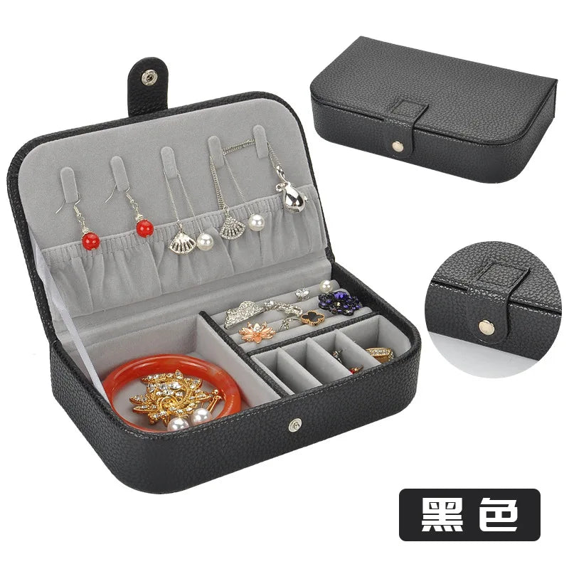 Korea Style Jewelry Box Leather Display Earring Ring Necklace Storage