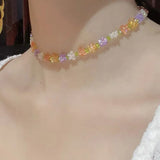 Korea Summer Daisy Crystal Beading Choker Necklace
