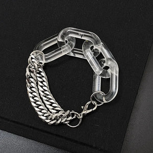 Clear Acrylic Stainless Steel Bracelet Punk Chunky Cuban Thick Chain for Women