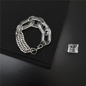 Clear Acrylic Stainless Steel Bracelet Punk Chunky Cuban Thick Chain for Women