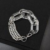 Clear Acrylic Stainless Steel Bracelet Punk Chunky Cuban Thick Chain for Women