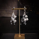 Crystal Flower Tassel Hair Comb Earring Set Bridal Headwear Wedding Accessories
