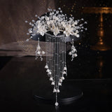 Crystal Flower Tassel Hair Comb Earring Set Bridal Headwear Wedding Accessories