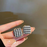 Checkerboard Plaid Heart Square Earrings for Women