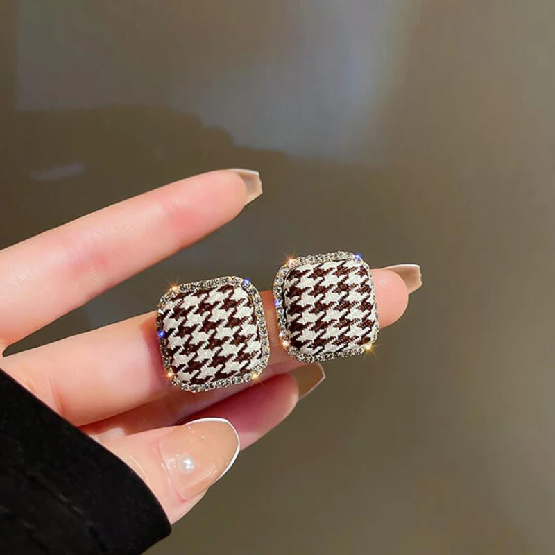Checkerboard Plaid Heart Square Earrings for Women