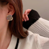 Checkerboard Plaid Heart Square Earrings for Women