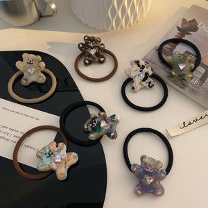 Bear Love Heart Hair Rope with Rhinestones