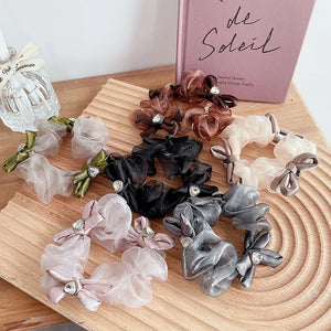 Organza Hair Scrunchies Heart Bowknot Elastic Hair Band