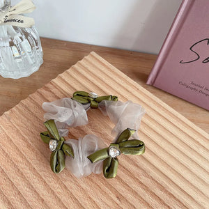 Organza Hair Scrunchies Heart Bowknot Elastic Hair Band