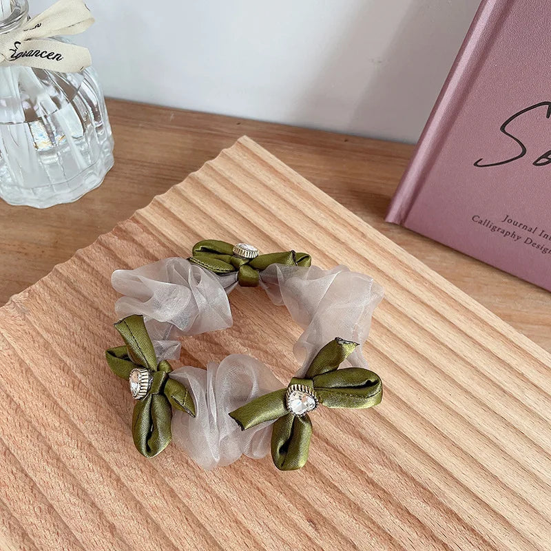 Organza Hair Scrunchies Heart Bowknot Elastic Hair Band