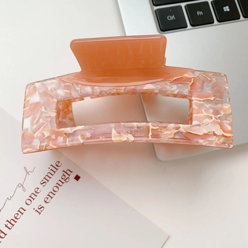 Two-color Splicing Square Hair Clip Hollow Shark Clip