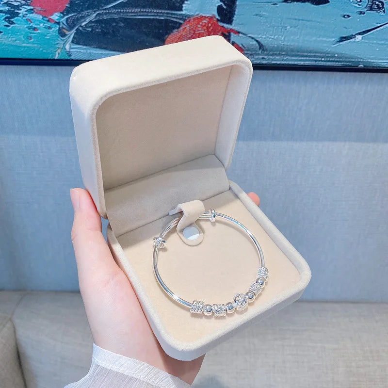 925 Silver Lucky Beads Bangle for Weddings
